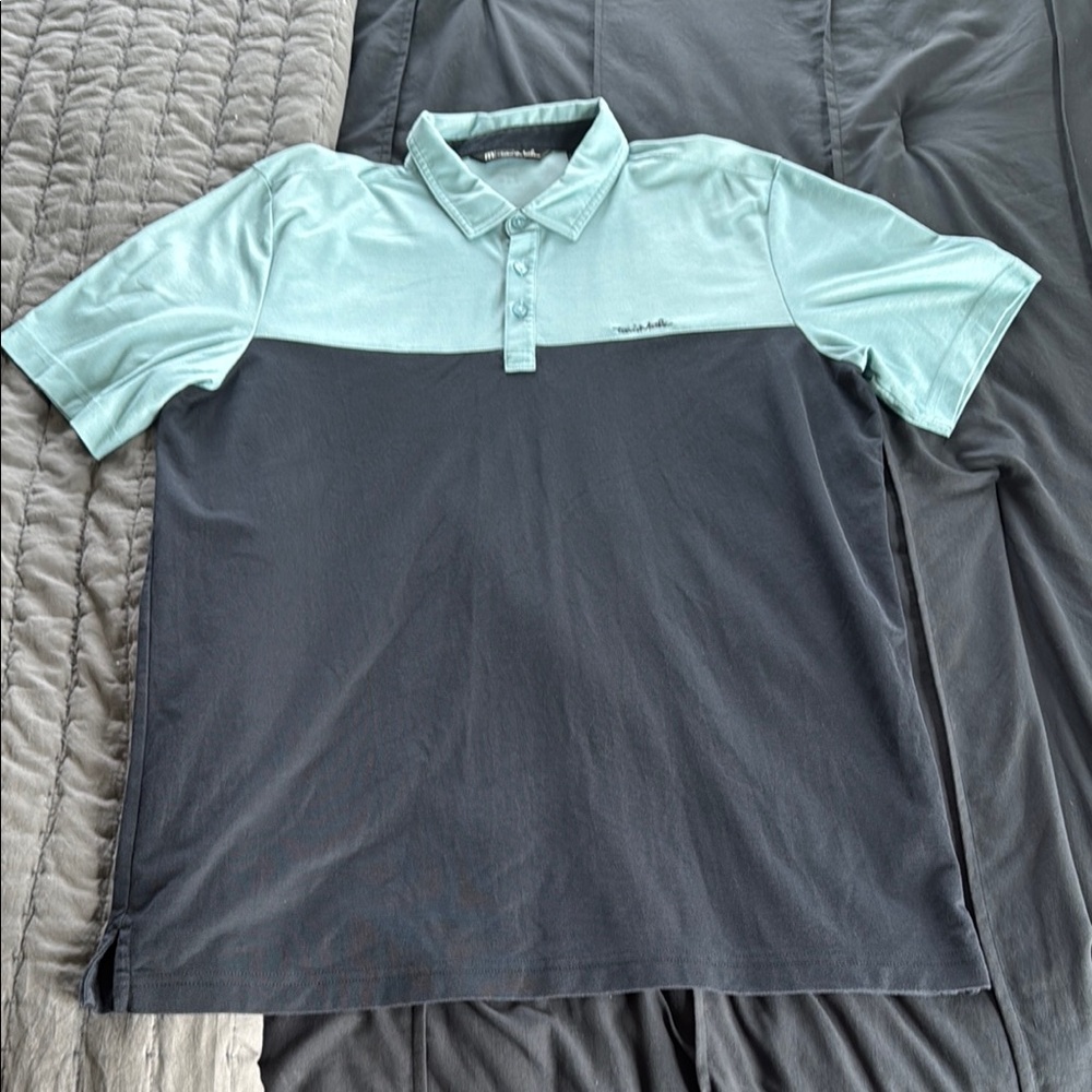 TRAVIS MATHEW Men's Two-Tone Polo Shirt - Light Teal and Black